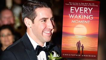 A man in a wedding suit, and a book cover