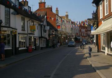 A street scene of a small English town