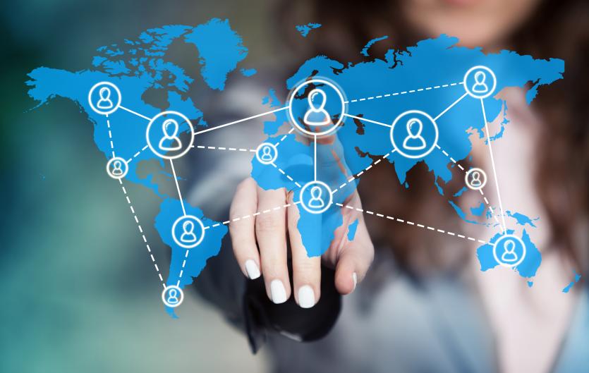International links A world map with user icons connected to symbolise communication