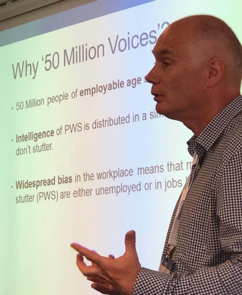 Iain Wilkie speaking at the World Congress for People Who Stutter, Iceland, June 2019