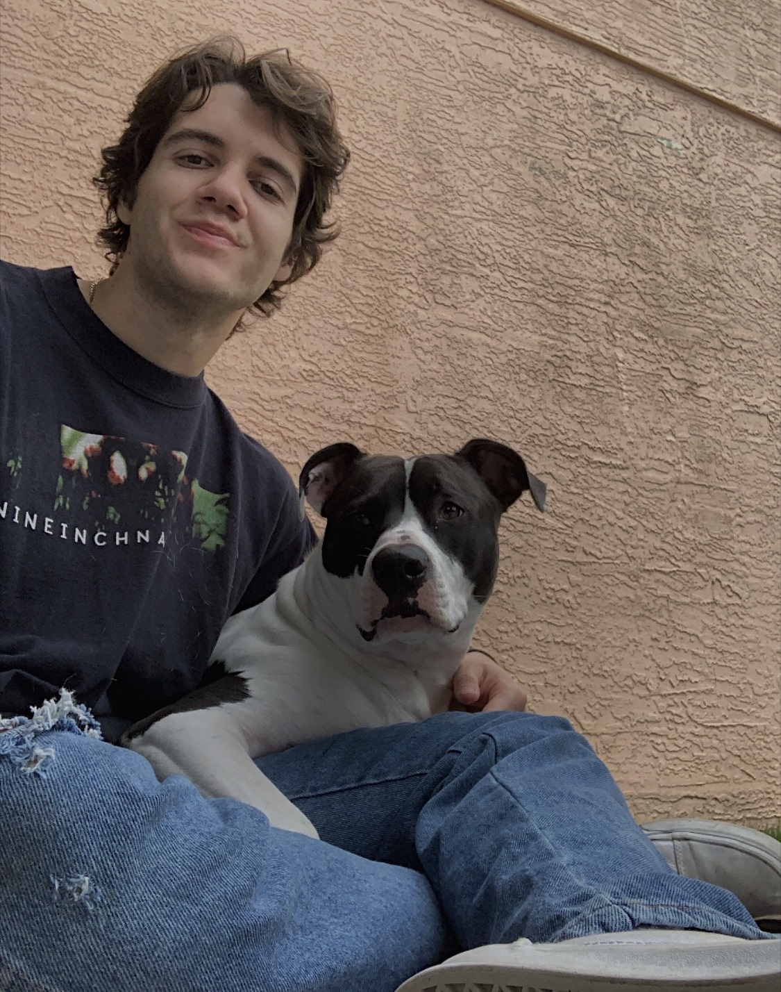 Esteban with his pet dog
